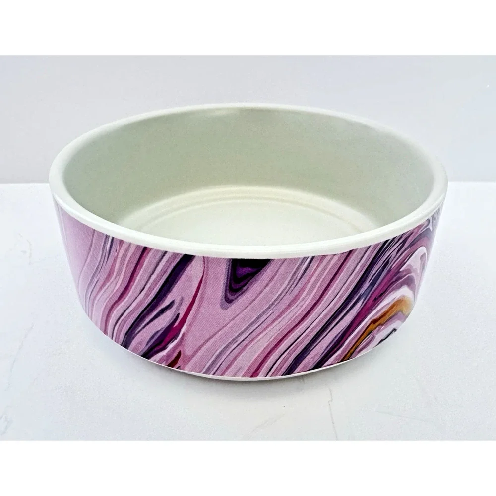 WHISKER CITY Marbled Purple and Yellow Ceramic Cat Dish Bowl 4.5